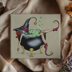 Schema punto croce calderone strega, ricamo di Halloween (download PDF)