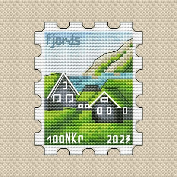 Fjord Cross Stitch Pattern Houses Pattern Stamp Pattern Small PDF Pattern Mini Pattern Scandinavian DMC Chart Printable PDF Instant Download