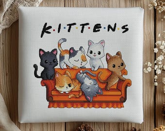 Gattini sul divano, schema punto croce: gatti carini, serie TV Friends (schema PDF)