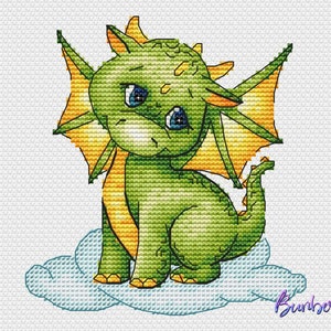 Baby Drache Kreuzstich Anleitung Niedliches Drachenmuster Kleiner Drache PDF Muster Fantasie Muster DMC Diagramm Printable PDF Instant Download