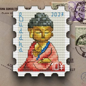 Modèle de point de croix de timbre-poste Bouddha, petite mini imprimable (modèle PDF)