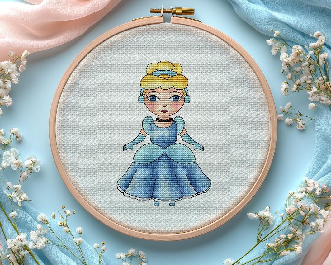シンデレラのクロスステッチパターン、プリンセス刺繍（PDFパターン
