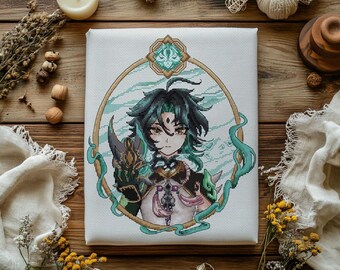 xiao Anime Kreuzstich-Muster Genshin Auswirkungen Portrait (PDF)
