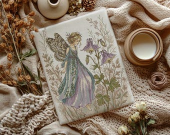 Patrón de punto de cruz de hada Aquilegia / Arte popular de espíritu del bosque (descarga digital)