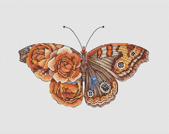 Schema punto croce farfalla ambra: disegno floreale di insetti (schema PDF)