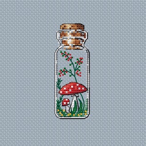 Fly Agaric Cross Stitch Pattern Bottle Pattern Amanita PDF Pattern Easy Pattern Small Pattern Mini DMC Chart Printable PDF Instant Download