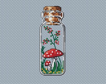 Fly Agaric Cross Stitch Pattern Bottle Pattern Amanita PDF Pattern Easy Pattern Small Pattern Mini DMC Chart Printable PDF Instant Download