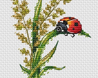 Schema punto croce coccinella, ricamo natura (PDF stampabile)