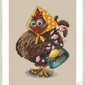 Chicken Cross Stitch Pattern Funny Chicken PDF Pattern Hen Embroidery Bird Pattern Cartoon Pattern DMC Chart Printable PDF Instant Download