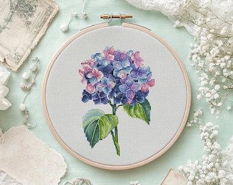 Hydrangea Flower Cross Stitch Pattern, Floral Embroidery (PDF Pattern)