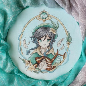 Venti Cross Stitch Pattern: Anime Portrait, Fantasy Design (PDF Pattern) image 2