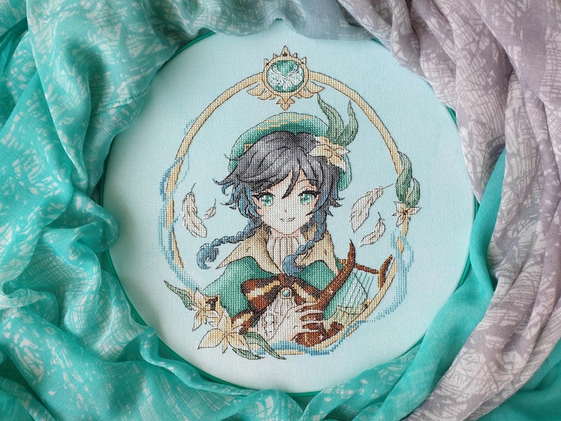 Venti Cross Stitch Pattern: Anime Portrait, Fantasy Design (PDF Pattern) image 2