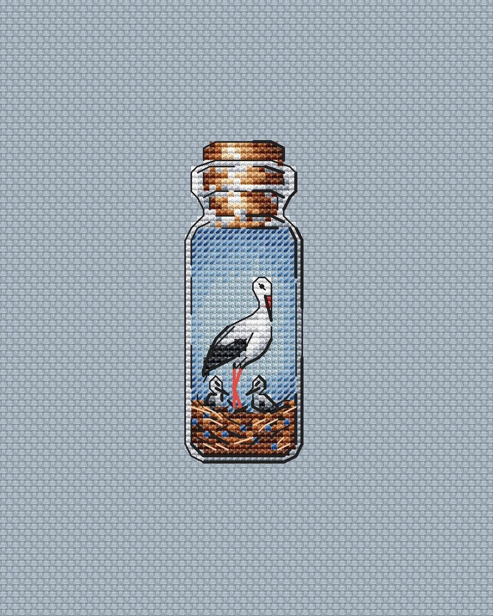 Stork Cross Stitch Pattern Bottle Pattern Birds PDF Pattern Nest Pattern Mini Pattern Easy Pattern DMC Chart Printable PDF Instant Download