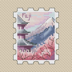 Berg Fuji Kreuzstichmuster Briefmarkenmuster Japan PDF Muster Asien Muster Fuji Muster DMC DMC Chart Printable PDF Instant Download