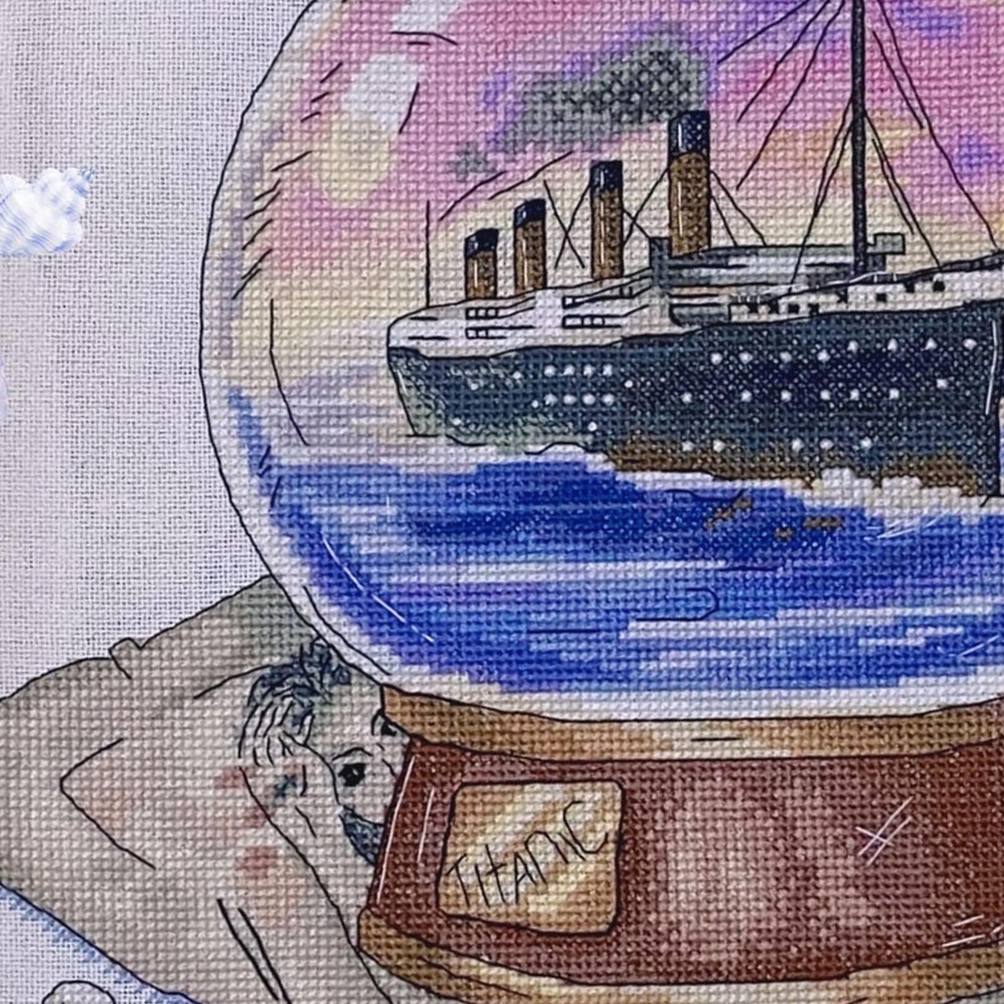 タイタニック号のクロスステッチパターン、海の刺繍デザイン（PDF