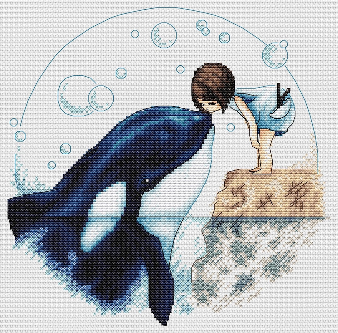 Orca Cross Stitch Pattern Killer Whale Pattern Girl Embroidery Kiss ...