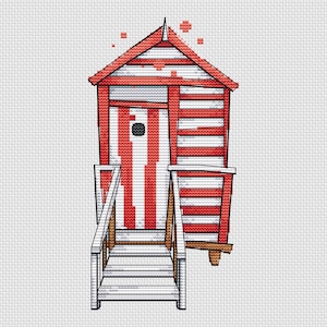 Beach House Cross Stitch Pattern Red House Pattern Cute House PDF Pattern Seaside House Pattern DMC Chart Printable PDF Instant Download