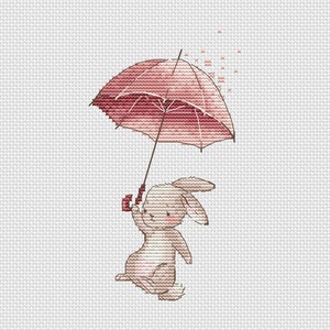 Hase mit Regenschirm Kreuzstichmuster Fantasiemuster Süßes Häschen-Muster Cartoon-Muster DMC Chart Printable PDF Instant Download