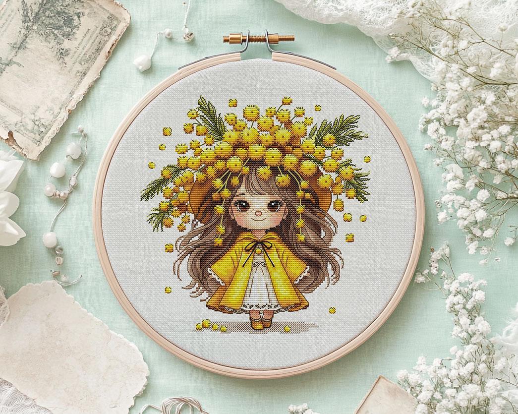 Mimosa Flower Girl Cross Stitch Pattern (PDF Pattern) - Etsy