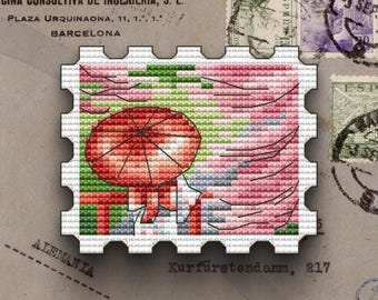 Schema punto croce Geisha: francobollo ragazza giapponese (schema PDF)