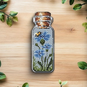 Cornflowers in Bottle Cross Stitch Pattern, Floral Design (PDF Pattern)