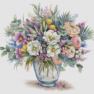 Flower Bouquet Cross Stitch Pattern Floral PDF Pattern Flowers Cross Stitch Pattern Bouquet Pattern DMC Chart Printable PDF Instant Download