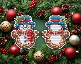 Patrón de punto de cruz de muñeco de nieve de jengibre, diseño festivo navideño (PDF)