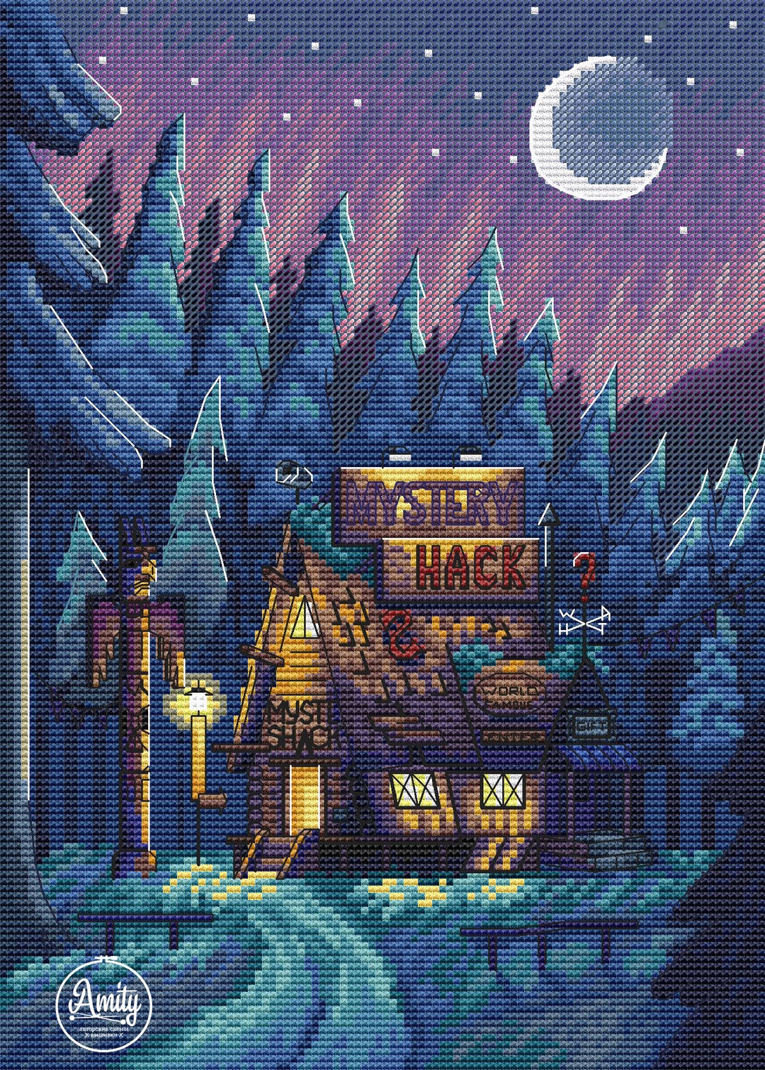 Mystery Shack Cross Stitch Pattern House Pattern Cartoon Embroidery ...