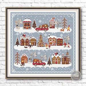 Christmas Town Cross Stitch Pattern Christmas Pattern Houses Embroidery Christmas Village Pattern DMC Chart Printable PDF Instant Download