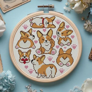 Corgi Sampler Cross Stitch Pattern: Cute Dogs Embroidery (PDF)