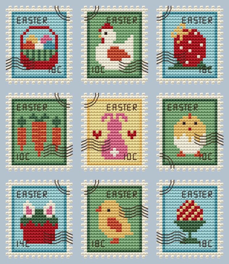 Easter Cross Stitch Pattern Postage Stamps Pattern Easter Egg Etsy