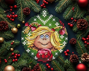 Padrão de Ponto Cruz para Enfeite de Natal Cindy Lou (Padrão em PDF)