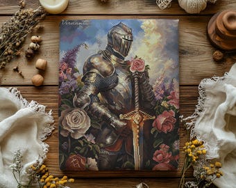 Chevalier avec rose motif point de croix | Art chevaleresque médiéval (téléchargement numérique)