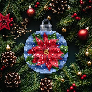 Poinsettia Christmas Ball Cross Stitch Pattern, Holiday Ornament (PDF Pattern)
