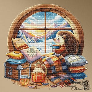 Motif hérisson mignon au point de croix Motif hivernal Broderie hérisson Motif dessin animé Hiver douillet Tableau DMC imprimable PDF Téléchargement instantané