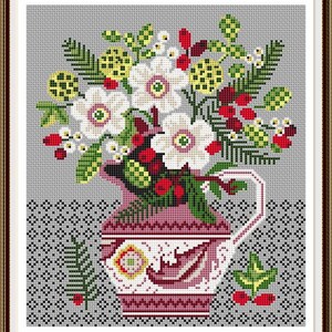 Flowers Cross Stitch Pattern Flowers in Vase PDF Pattern Flower Bouquet Embroidery Simple Pattern DMC Chart Printable PDF Instant Download