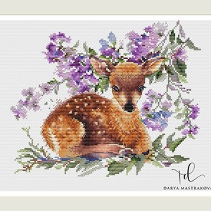 Fawn Cross Stitch Pattern Deer PDF Pattern Doe Embroidery Dappled Deer Pattern Watercolor Pattern DMC Chart Printable PDF Instant Download