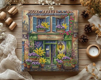 Modèle de point de croix pour magasin de fleurs | Art populaire botanique de fenêtre de fleuriste confortable (téléchargement PDF)