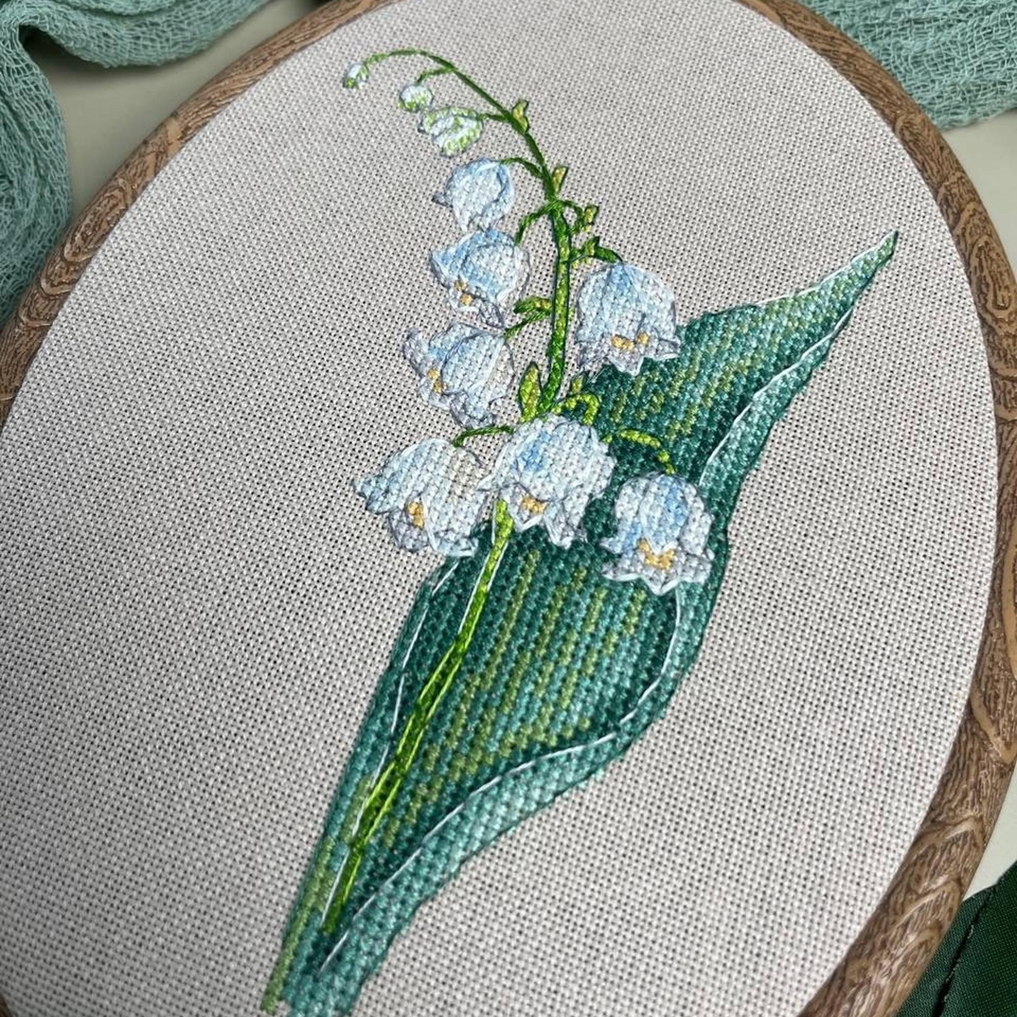 Lily of the Valley Cross Stitch Pattern, Floral Embroidery (PDF