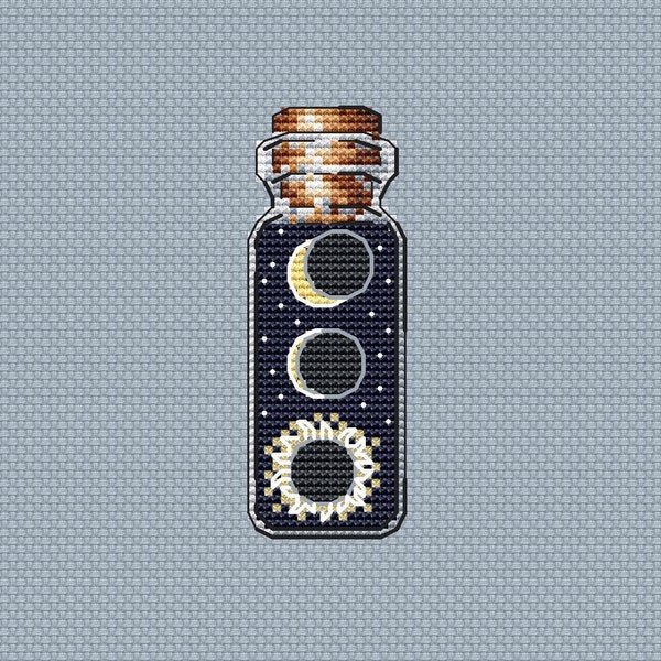 Sun Eclipse Cross Stitch Pattern Bottle Pattern Moon PDF Pattern Easy Pattern Small Pattern Mini DMC Chart Printable PDF Instant Download