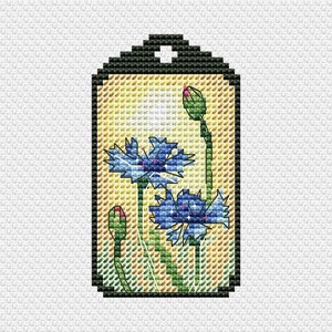 Cornflower Cross Stitch Pattern: Floral Keychain Design (PDF Pattern)