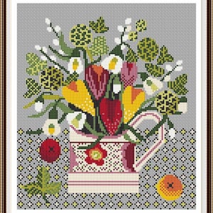 Flowers in Vase Cross Stitch Pattern Flowers PDF Pattern Flower Bouquet Embroidery Minimal Pattern DMC Chart Printable PDF Instant Download