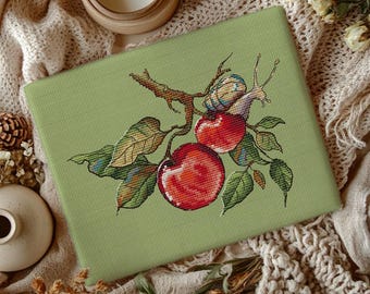 Schema punto croce mele e lumache: disegno giardino naturale (schema PDF)