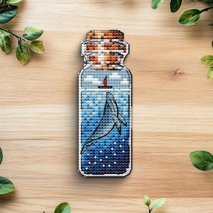 Kreuzstich-Muster Wal in der Flasche, Boot (PDF-Muster)