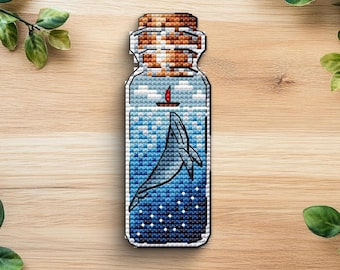 Whale in a Bottle Cross Stitch Pattern, Boat, Simple Chart (PDF Pattern)