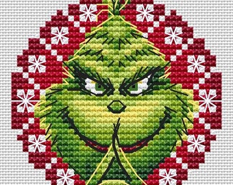 Grinch Cross Stitch Pattern Christmas Pattern Christmas Ball PDF Pattern Holiday Pattern Festive DMC Chart Printable PDF Instant Download