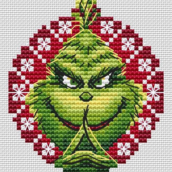 Grinch Cross Stitch Pattern Christmas Pattern Christmas Ball PDF Pattern Holiday Pattern Festive DMC Chart Printable PDF Instant Download