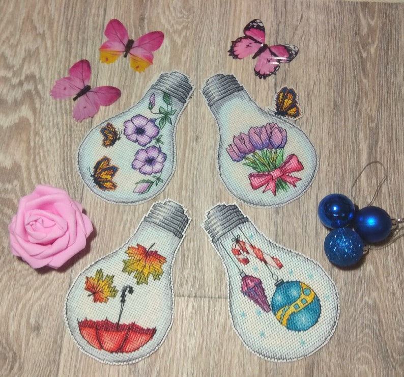 Autumn Cross Stitch Pattern Light Bulb Cross Stitch Lamp Etsy