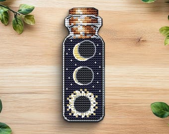 Padrão de Ponto Cruz para Garrafa com Sol e Lua (PDF)