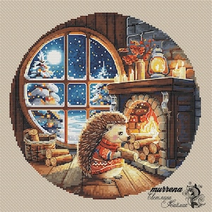 Weihnachten Igel Kreuzstichmuster Weihnachten PDF Muster Igel Stickarbeit Kamin Muster DMC Stickmuster Printable PDF Instant Download